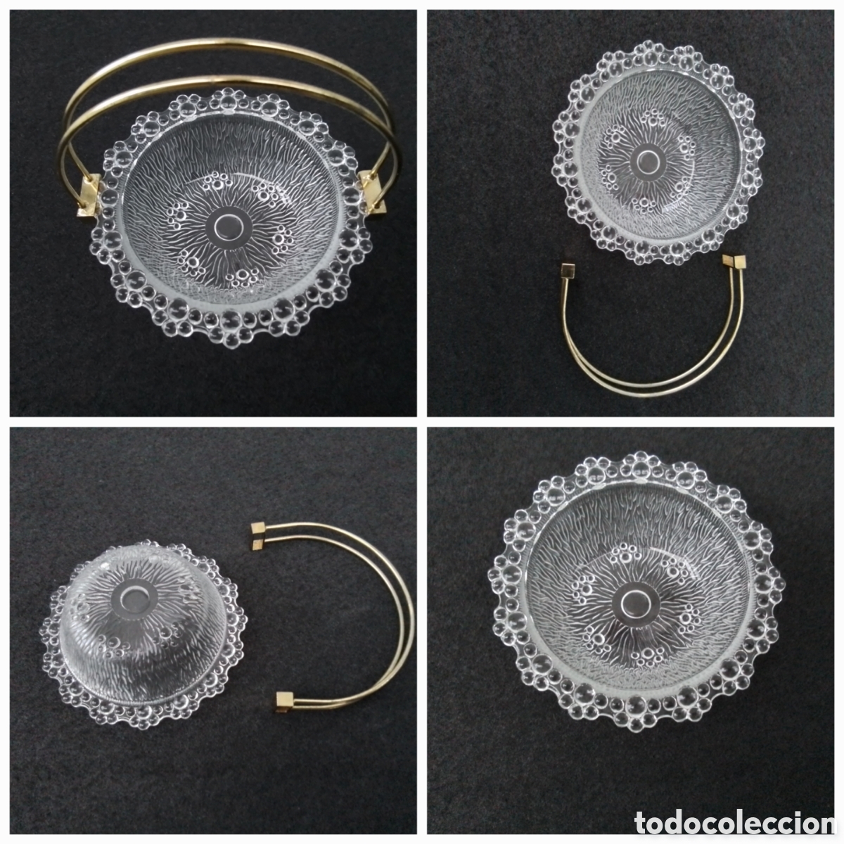Vintage: Bombonera Vintage Cristal Tallado con Asa Dorada