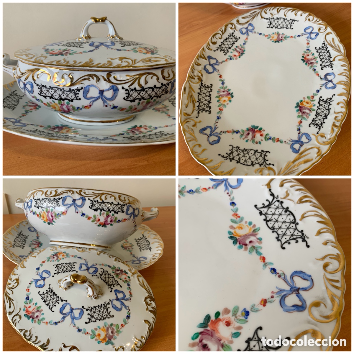 Vintage: Sopera vintage de porcelana pintada a mano con bandeja