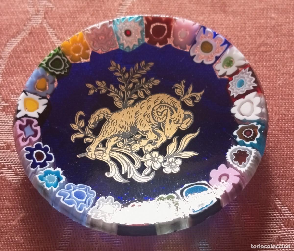 Vintage: PEQUE&Ntilde;O PLATO CON SIGNO ZODIACAL ARIES DE CRISTAL DE MURANO CON MURRINA. VINTAGE