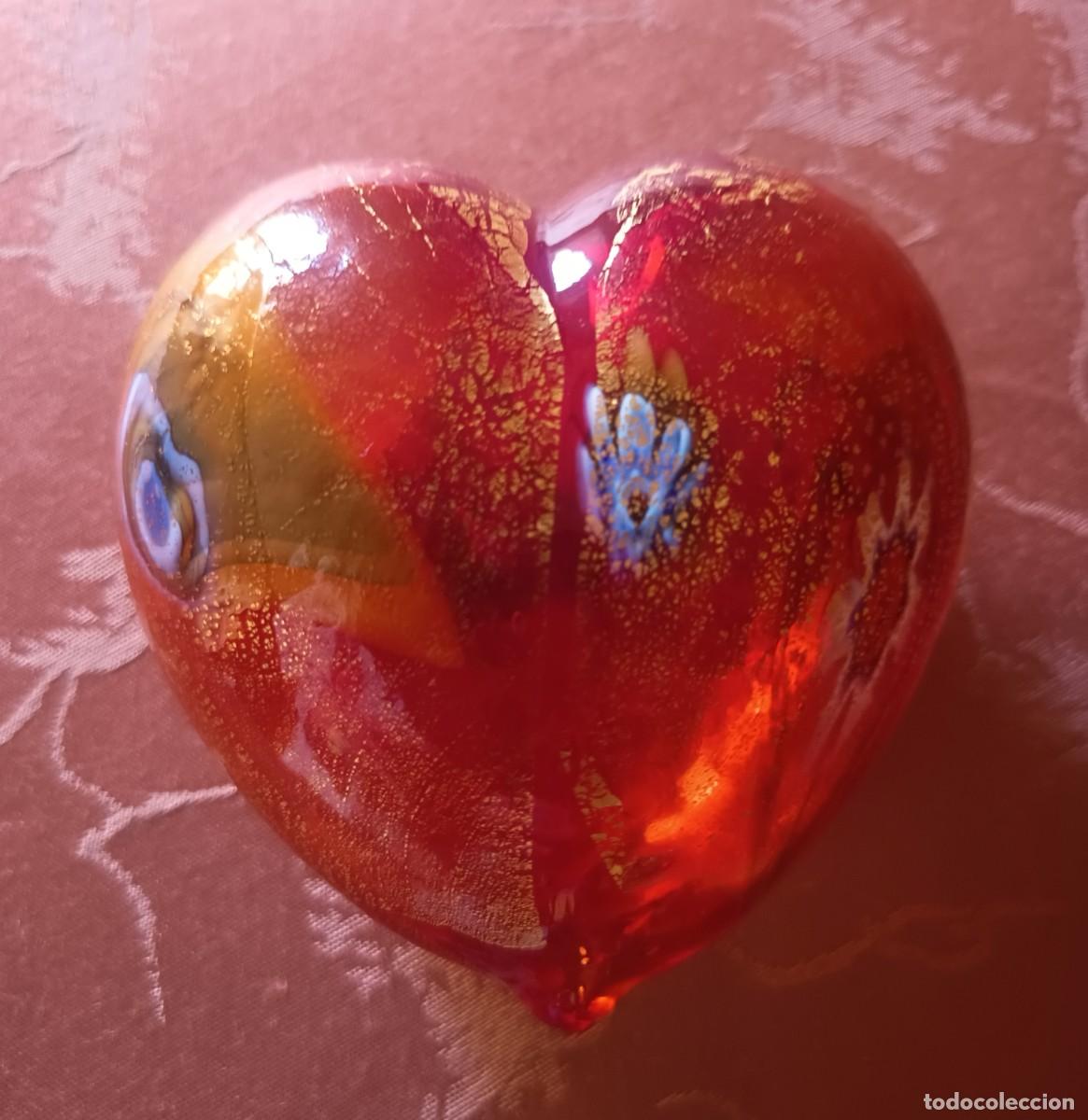 Vintage: MARAVILLOSO CORAZ&Oacute;N DE CRISTAL DE MURANO ROJO Y DORADO. VINTAGE