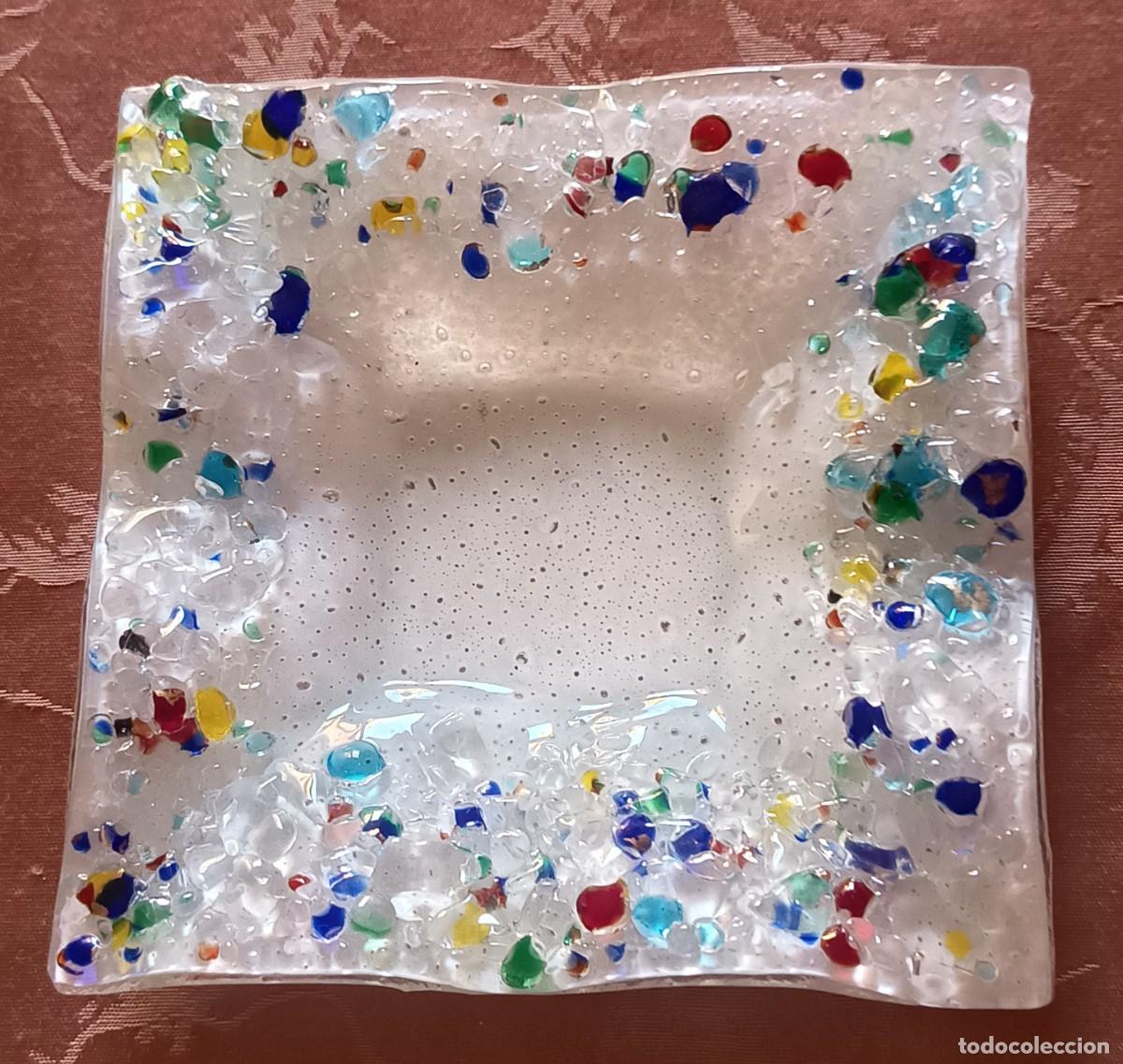 Vintage: ALEGRE PLATO O CENICERO DE CRISTAL DE MURANO CON INCRUSTACIONES DE COLORES. VINTAGE