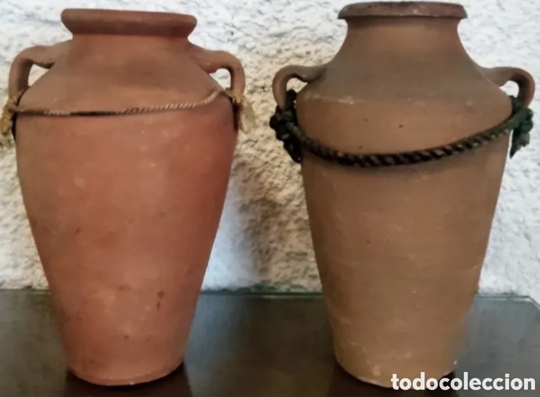 Vintage: Conjunto de dos tinajillas de barro.