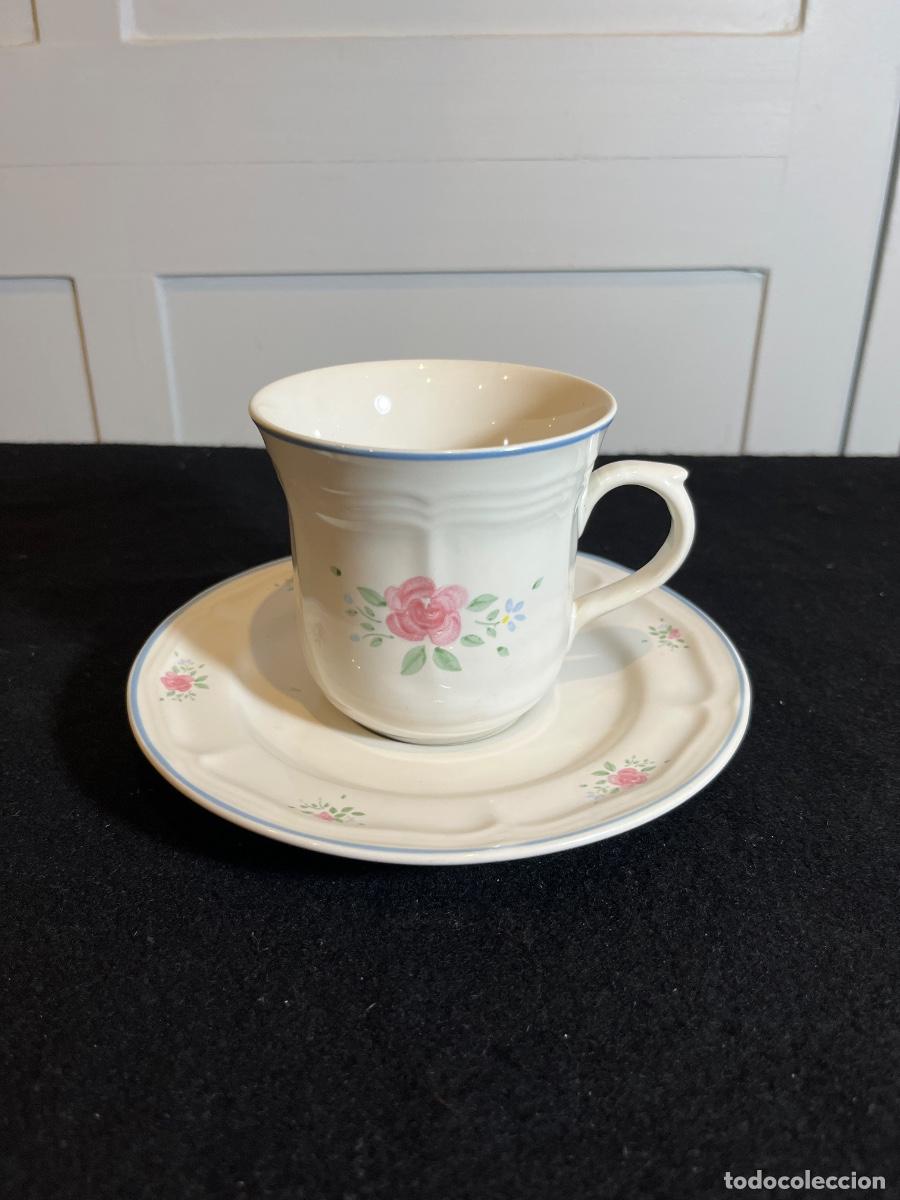 Vintage: Taza y plato JMP Stoneware Marketing Thailand gres cer&aacute;mica rosas vintage a&ntilde;os 80 90