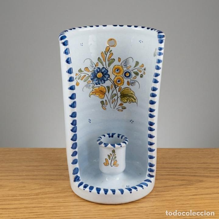 Vintage: Candelabro Pared Talavera - Palmatoria de Colgar Cer&aacute;mica Pintada a Mano A&ntilde;os 70 Vintage