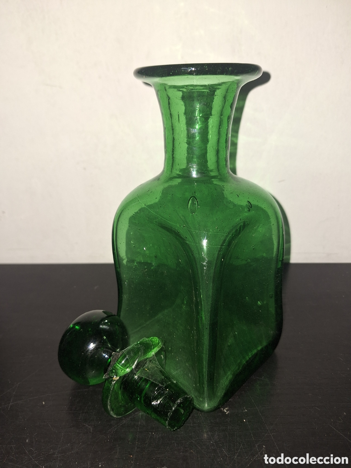Vintage: Botella de color verde cristal de Murano