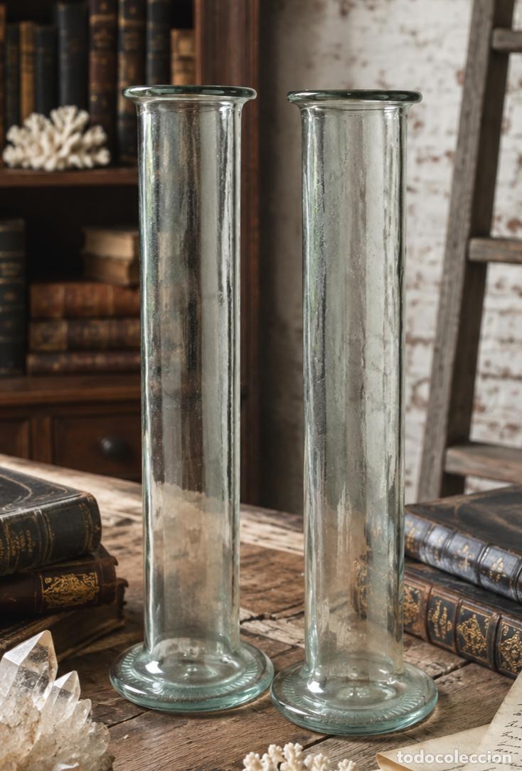Vintage: Jarrones probeta tama&ntilde;o grande cristal grueso
