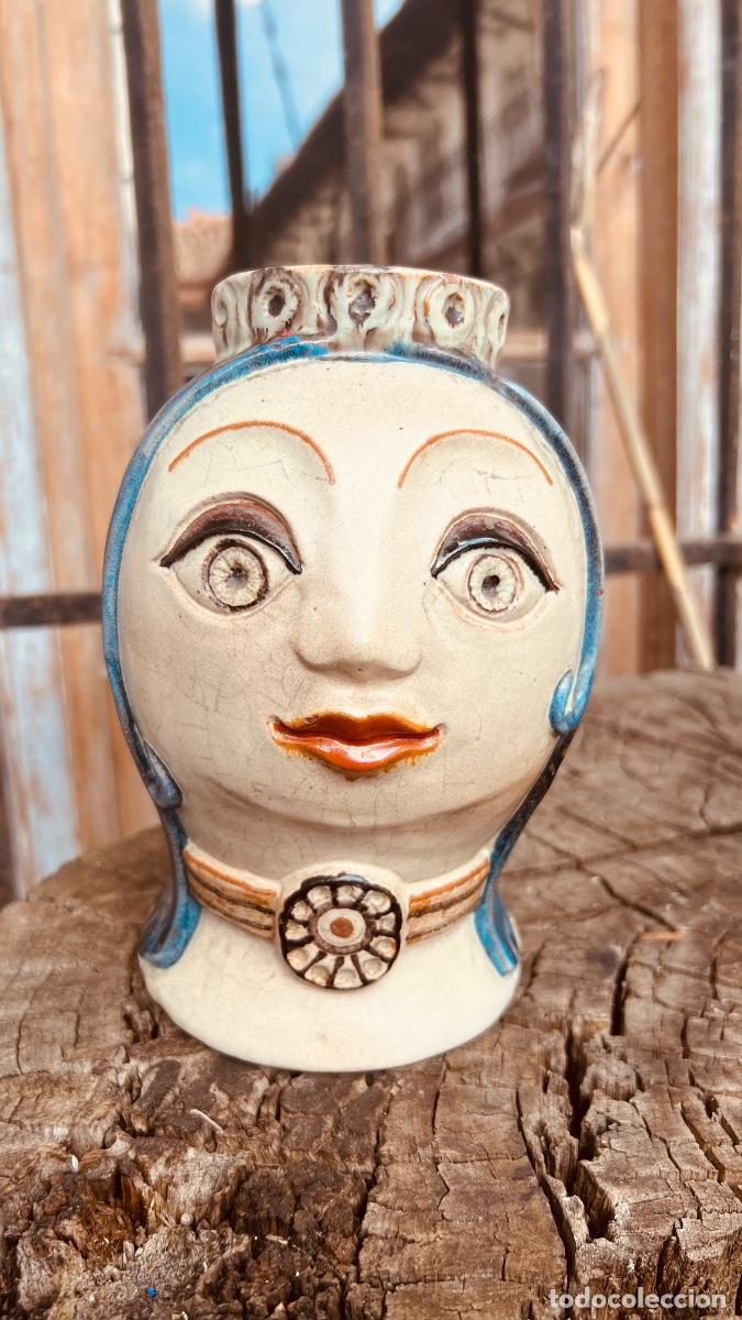 Vintage: Jarr&oacute;n cabeza cer&aacute;mica mujer a&ntilde;os 60 tipo alfaraz no marcas espana o italia 19,5cms