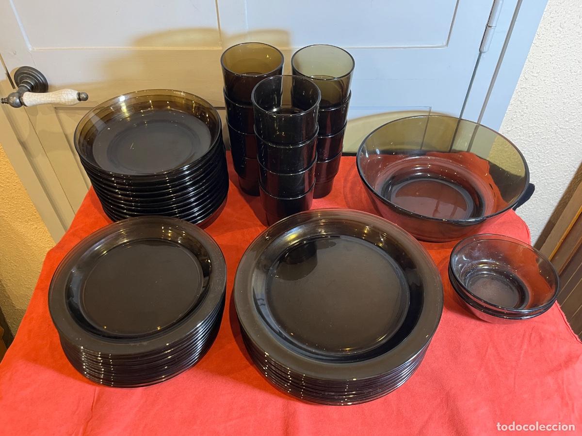 Vintage: Vajilla Vereco France negra ahumada vintage 49 piezas Mid Century Modern a&ntilde;os 70