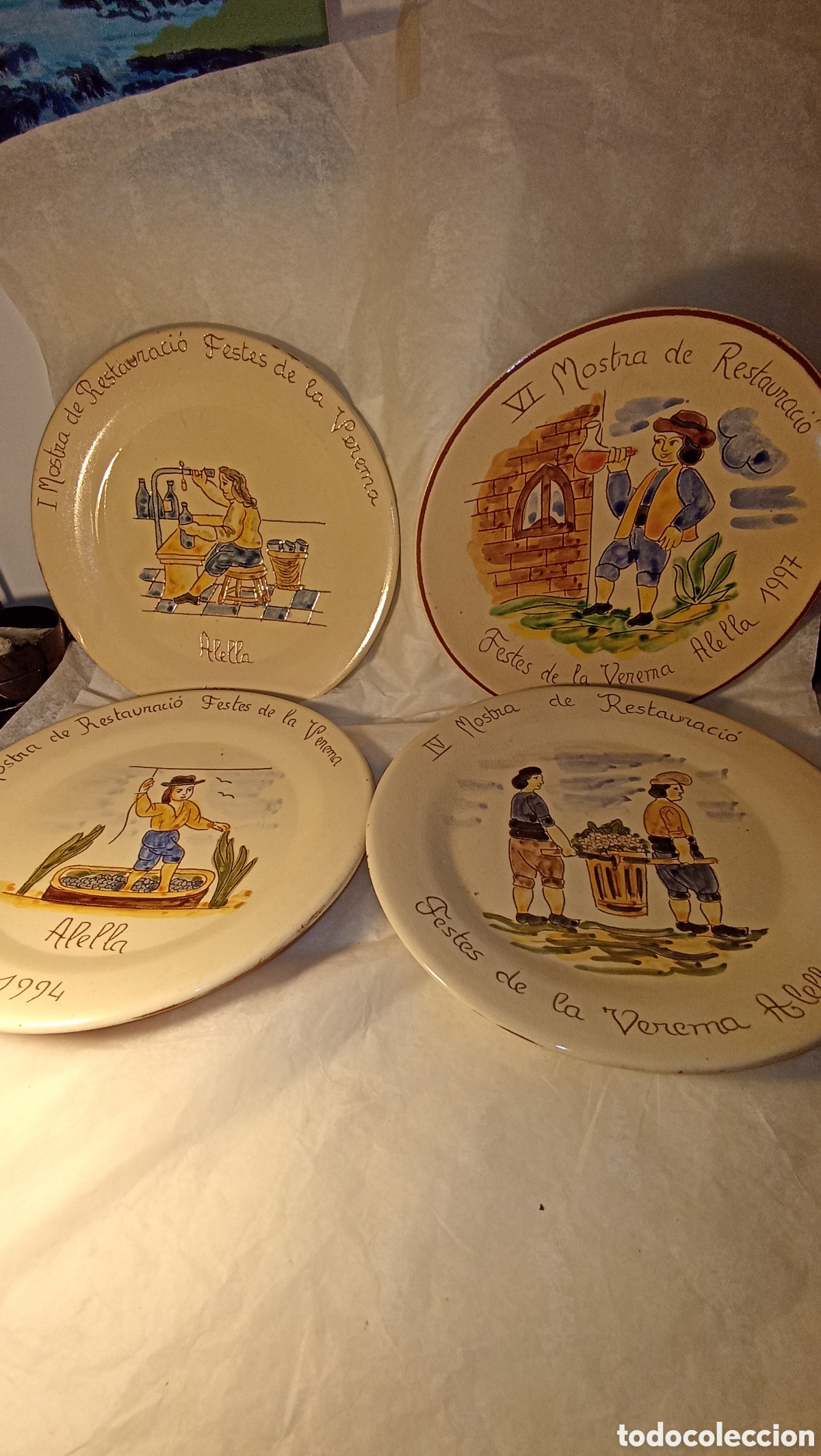 Vintage: Lote 4 Platos de Cer&aacute;mica Alella &ndash; Festes de la Verema (1992-1997) 29 cm