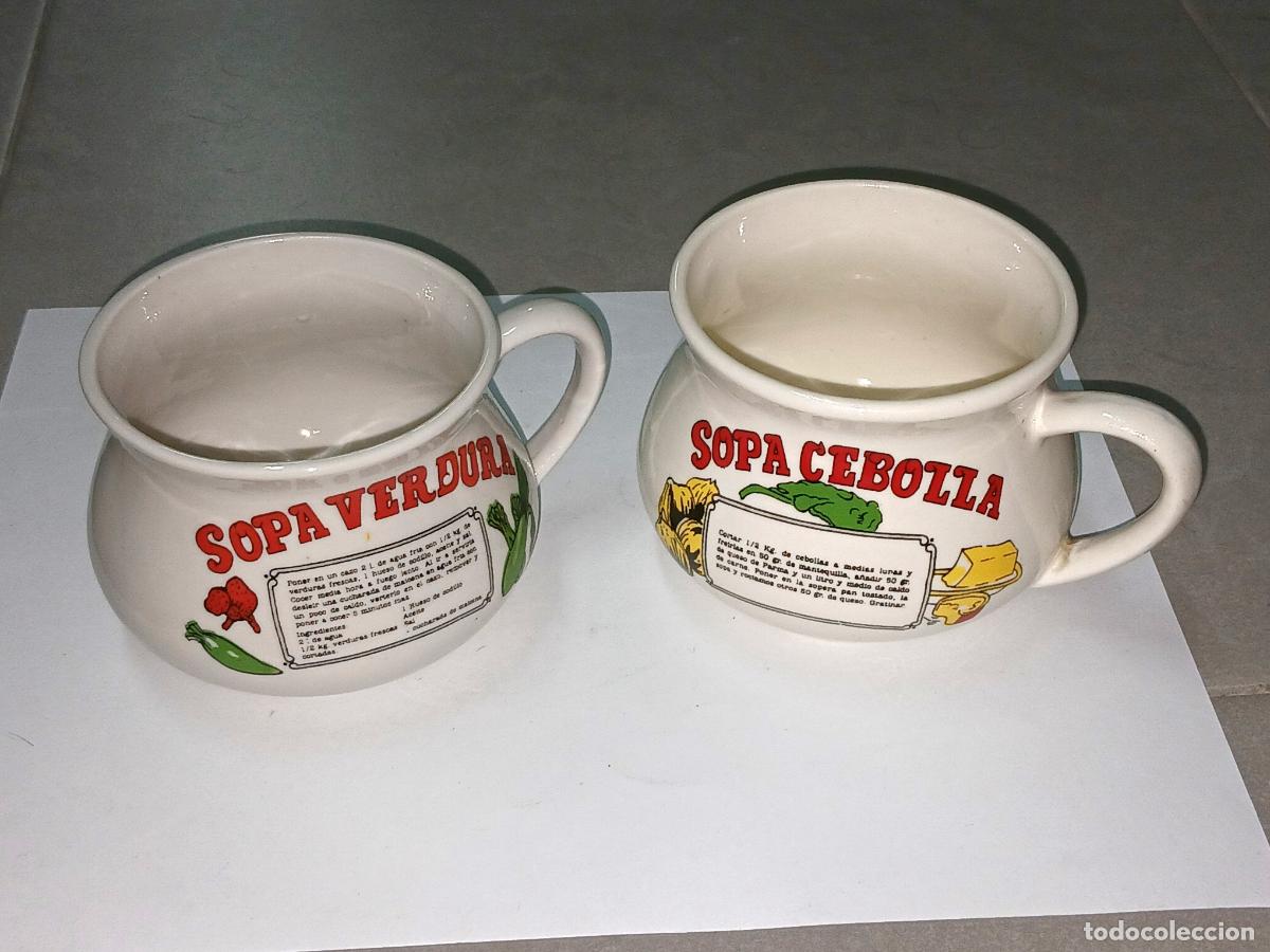 Vintage: Decoraci&oacute;n vintage. Jarras soperas con la receta, 8.5 cm de alto
