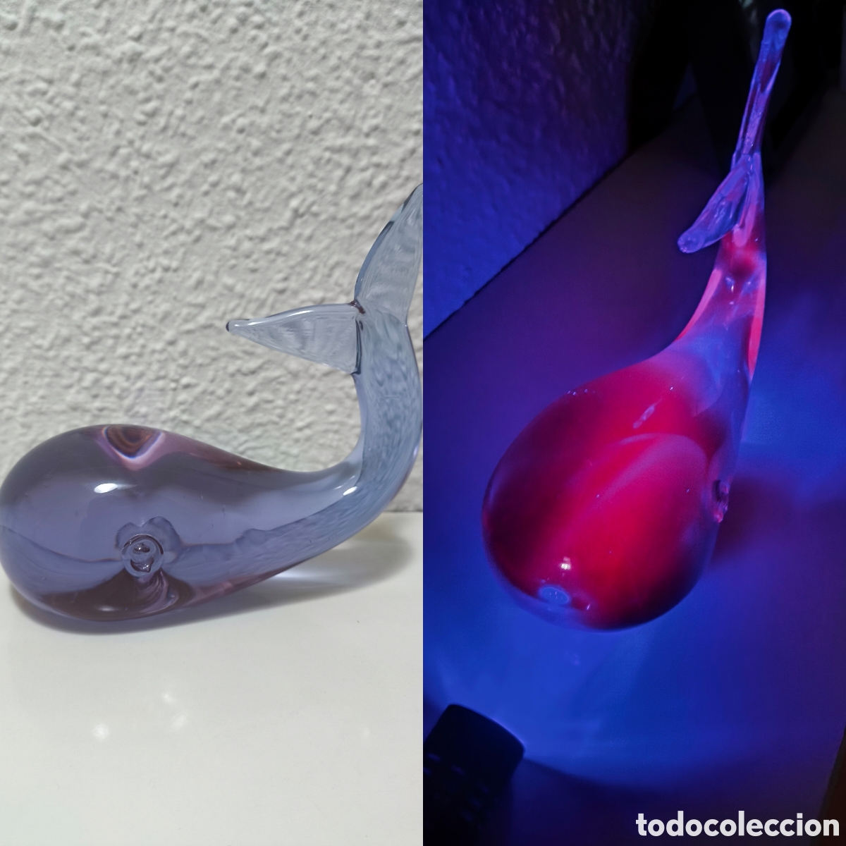 Vintage: Ballena cristal de Murano firmada Licio Zanetti &ndash; vidrio neodimio, fluorescente UV