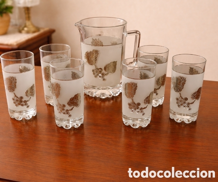 Vintage: Juego de vasos y jarra cristal