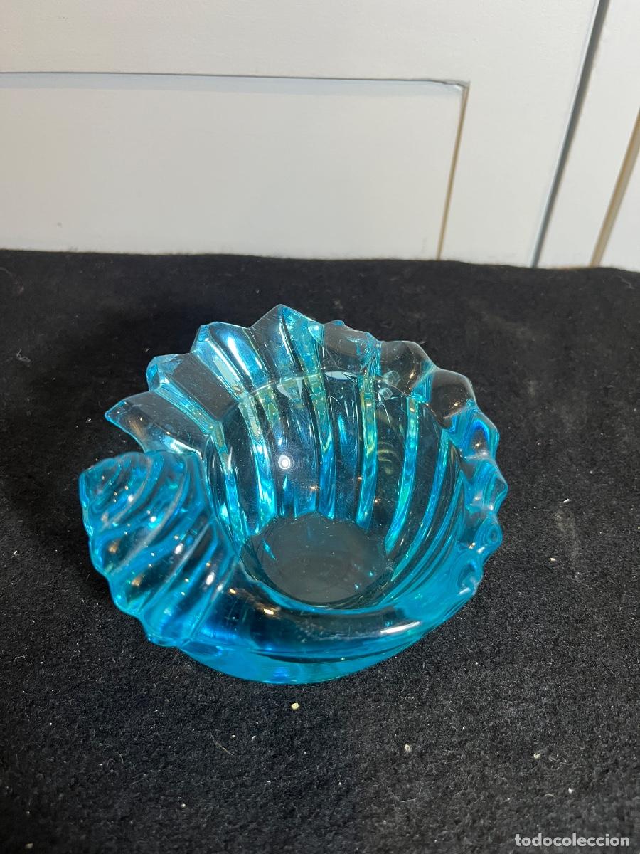 Vintage: Caracola Hazel Atlas Cristal Azul Capri Vintage A&ntilde;os 50 Seashell / Swirl Cenicero Vaciabolsillos