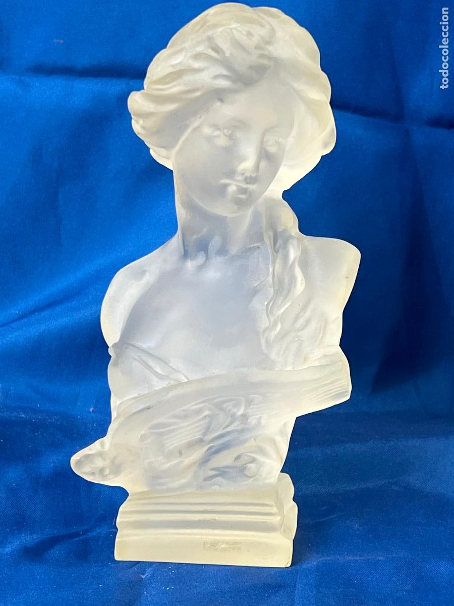 Vintage: Antiguo Busto Escult&oacute;rico de Dama en Cristal Satinado. Estilo Lalique / Art D&eacute;co. Vintage