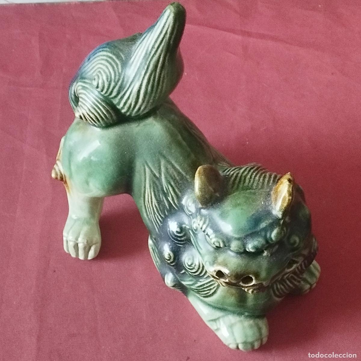 Vintage: PERRO FOO - VERDE - DE CERAMICA VIDRIADA - VER FOTOS