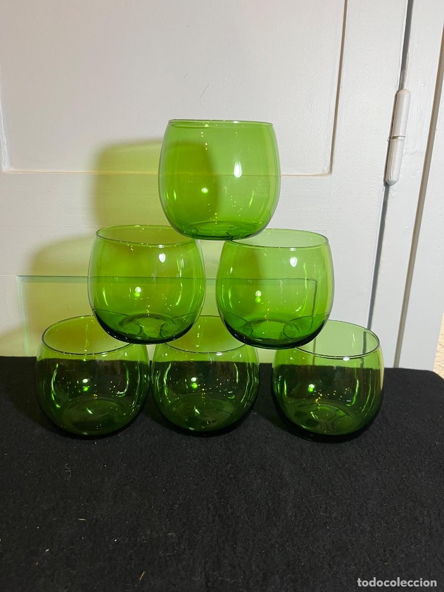 Vintage: 6 vasos vintage Humppila Finland Talonpoika vidrio verde escandinavo a&ntilde;os 70 Mid Century