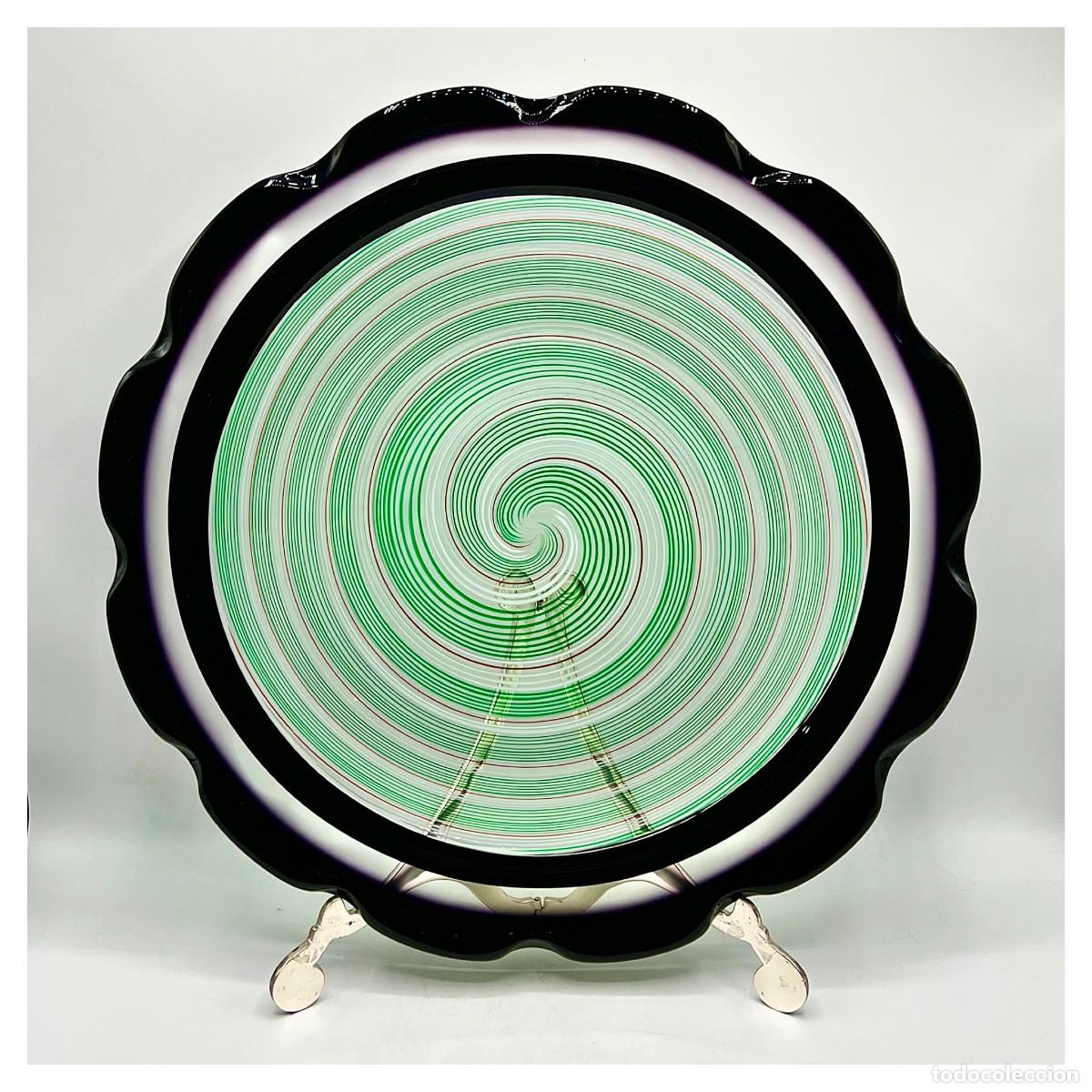 Vintage: Gran Plato o CENTRO de MESA MURANO Filigrana Espiral Bol Bandeja dise&ntilde;o raro Cristal Colores Vintage