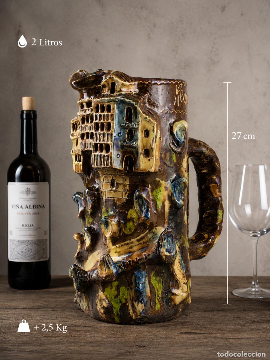 Vintage: Gran Jarra Cer&aacute;mica Cuenca Casas Colgadas Relieve Souvenir Vintage Rustica 2L