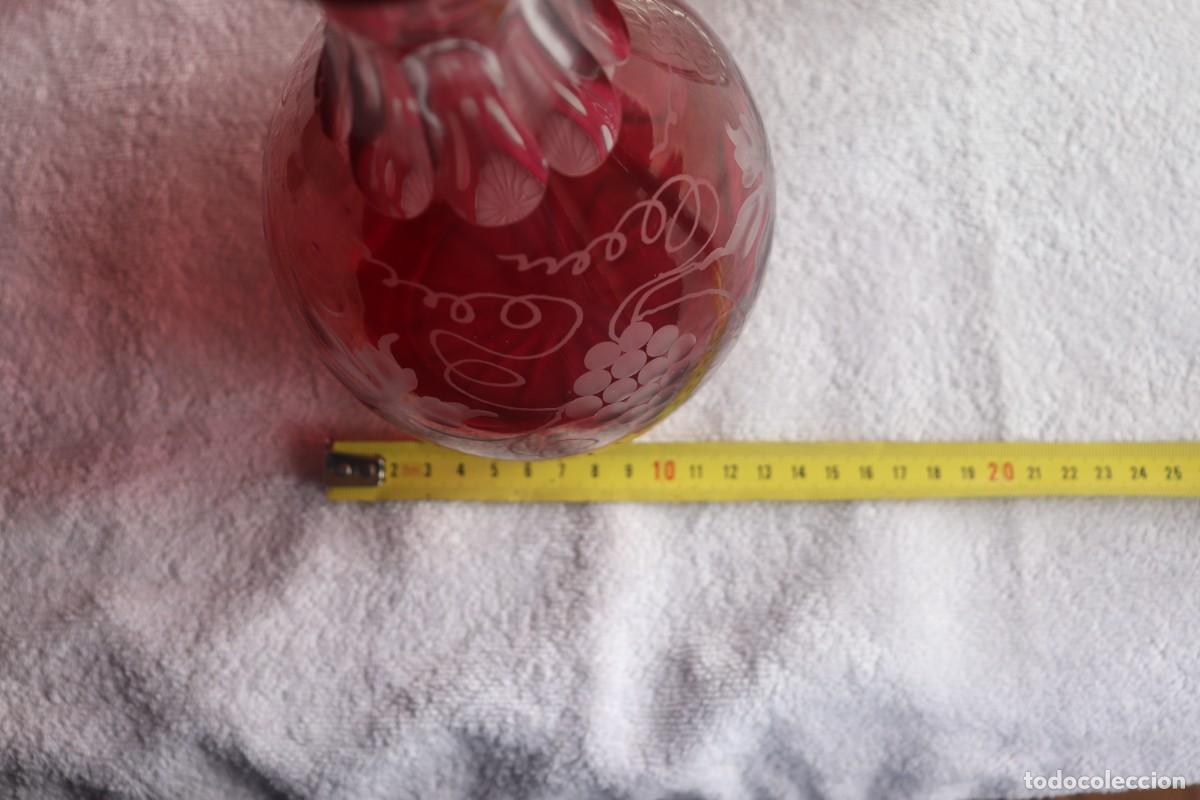 Vintage: Juego copas y jarras cristal rojo tallado