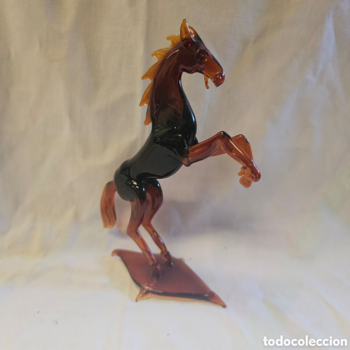 Vintage: Escultura Caballo Encabritado cristal &Aacute;mbar 17,5 cm murano