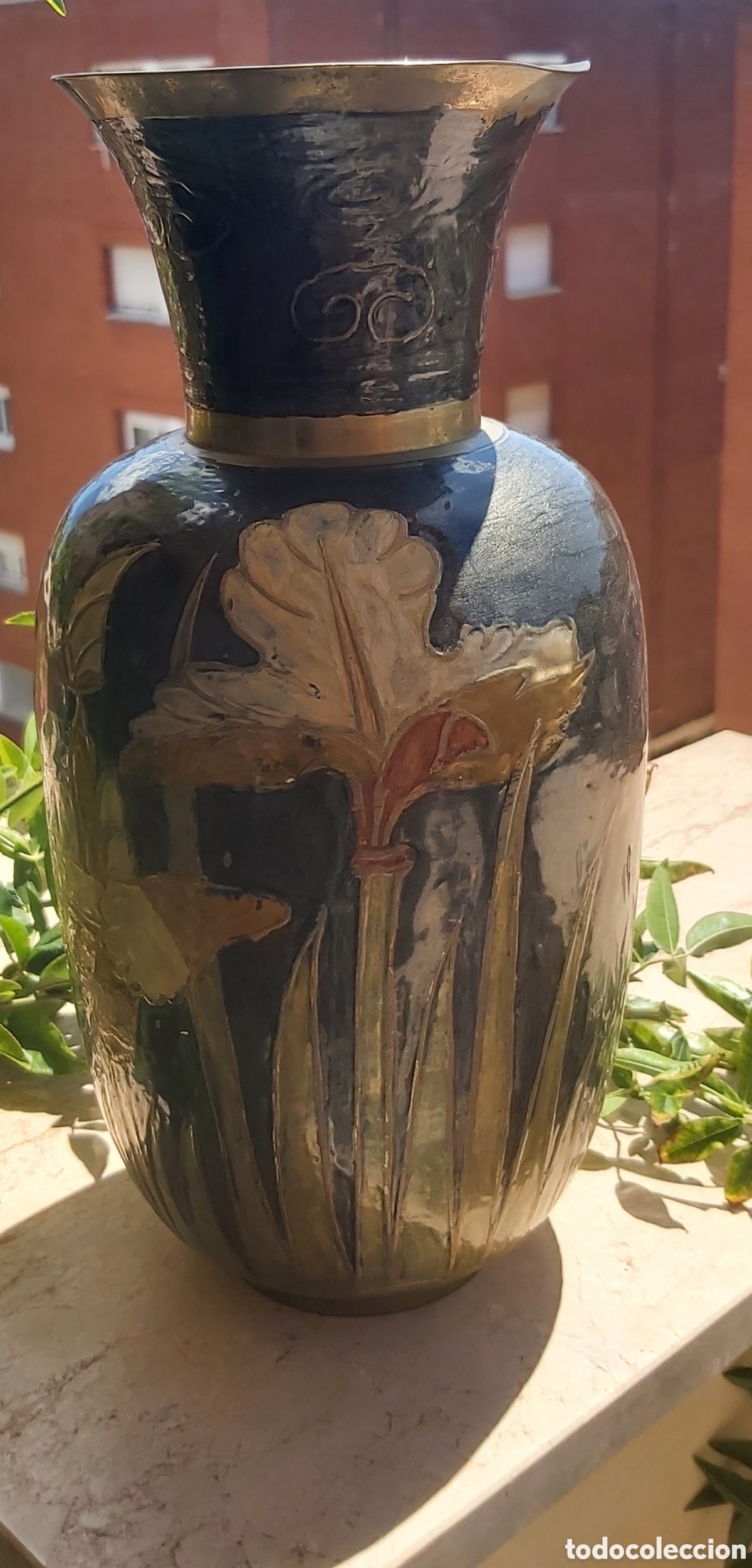 Vintage: Jarr&oacute;n Vintage Gran Formato (30cm) - Lat&oacute;n Esmaltado Cloisonn&eacute;