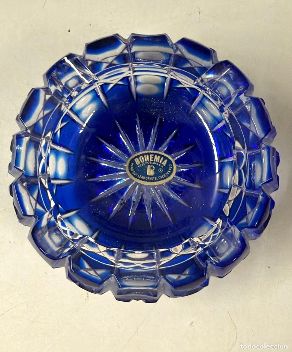 Vintage: Cenicero azul cristal Bohemia