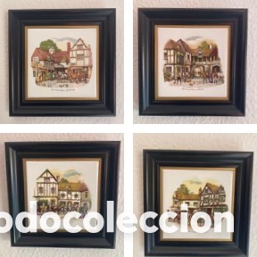 Vintage: Set 4 azulejos decorativos con marco