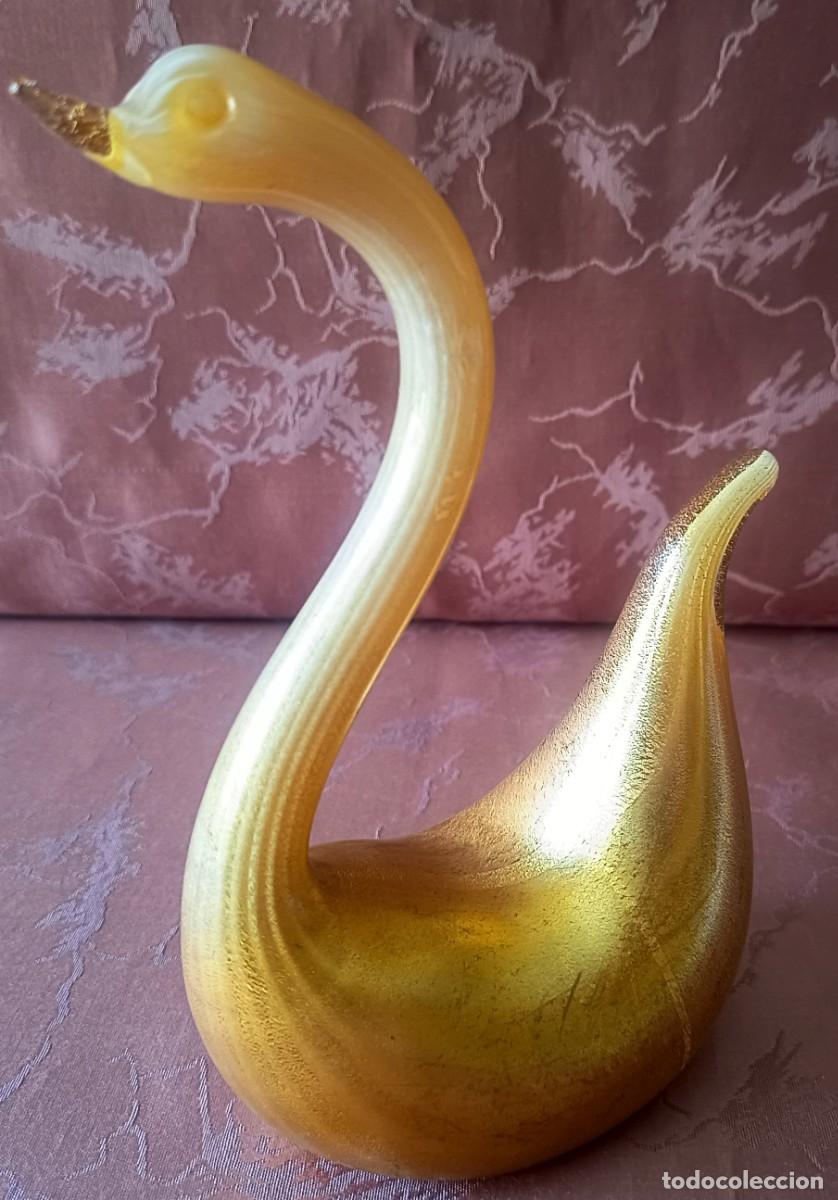 Vintage: INCRE&Iacute;BLE ESCULTURA DE CISNE DE CRISTAL DE MURANO AMBAR Y DORADO. VINTAGE
