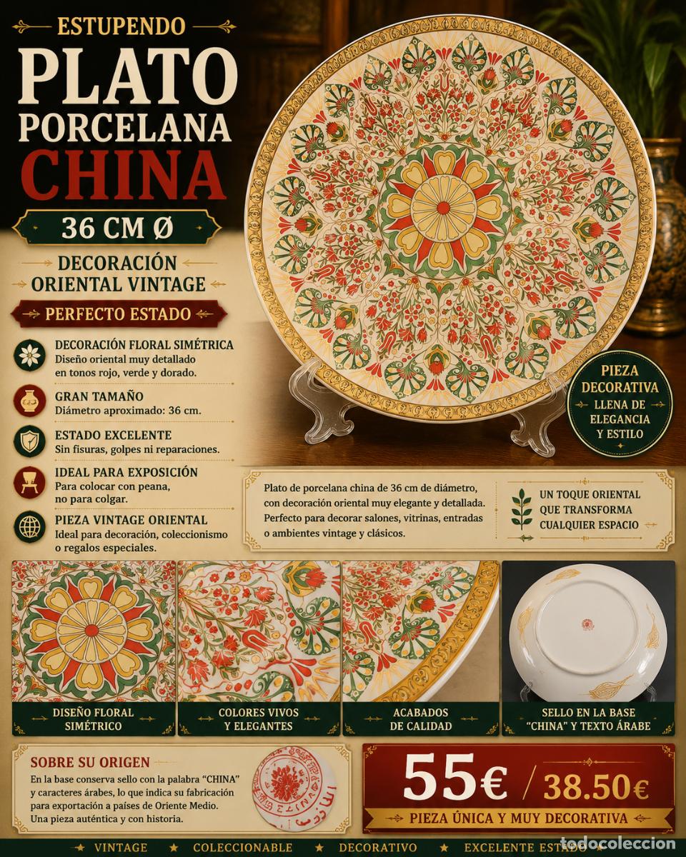 Vintage: PLATO PORCELANA CHINA 36 CM &Oslash; | DECORACI&Oacute;N ORIENTAL VINTAGE | GRAN FORMATO