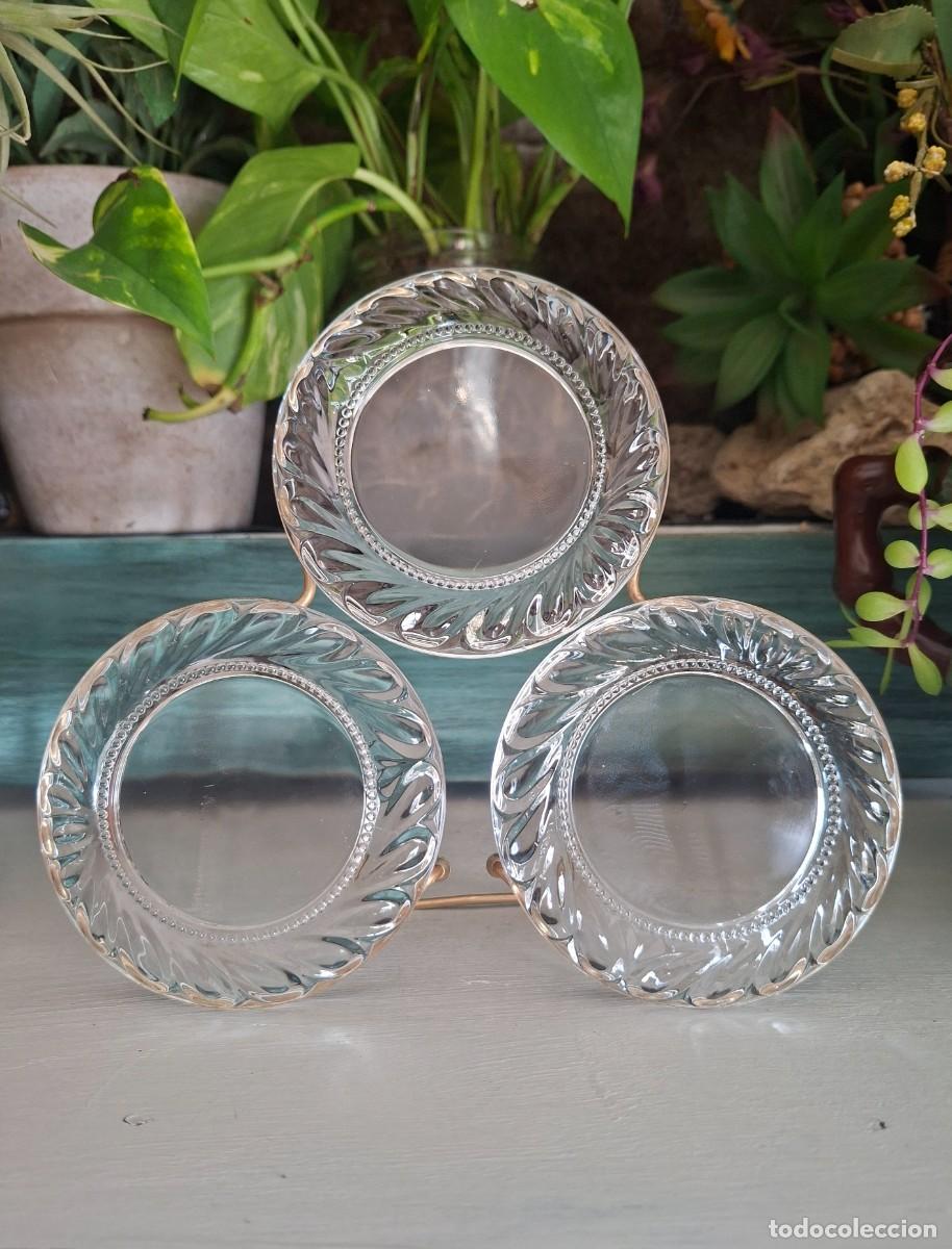 Vintage: Portarretratos triple vintage de cristal franc&eacute;s y lat&oacute;n - Decoraci&oacute;n marcos fotos circulares