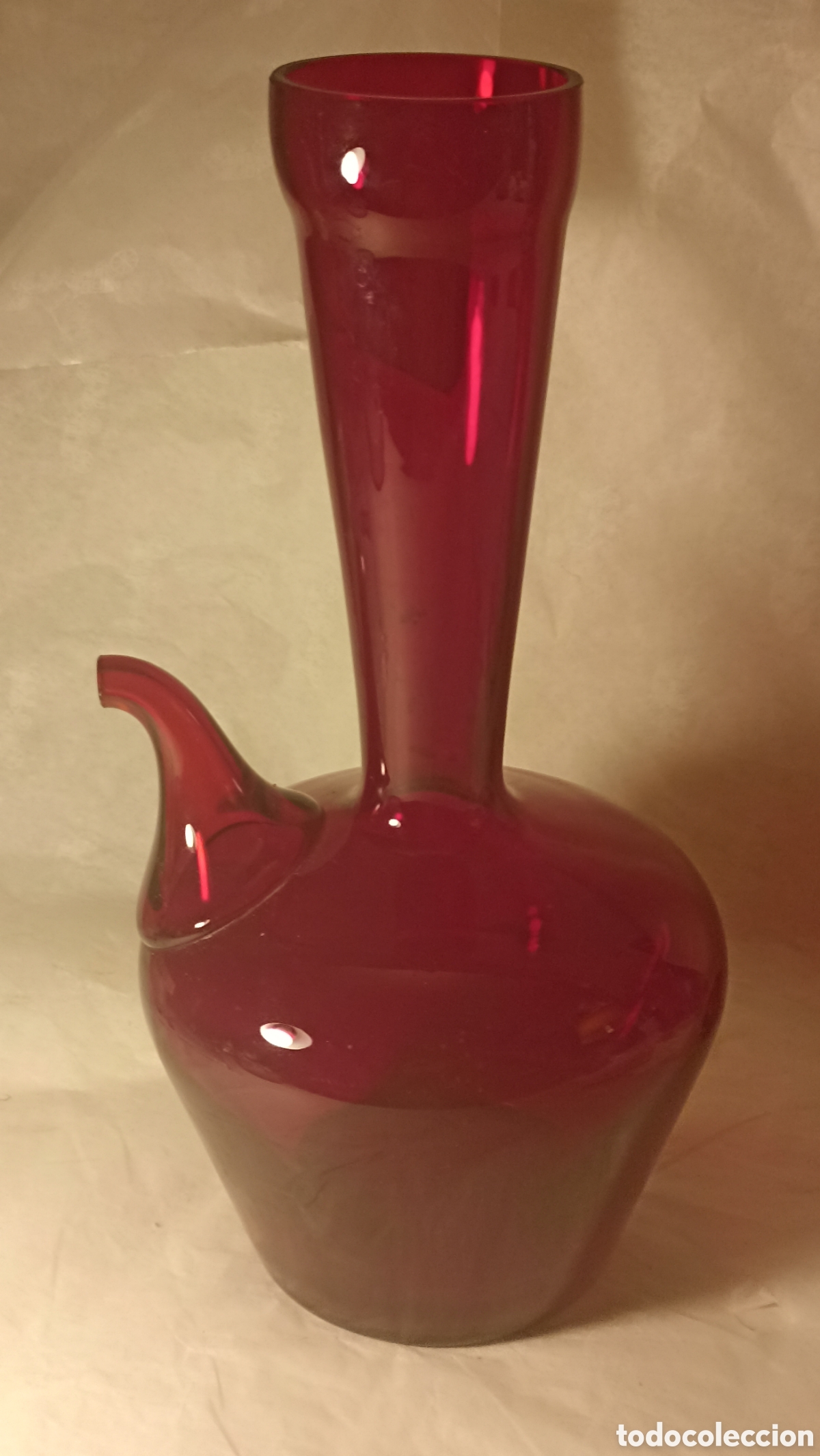 Vintage: Antiguo Porr&oacute;n de Vidrio Soplado Rojo Rub&iacute; - 29 cm (Vintage, A&ntilde;os 60/70)