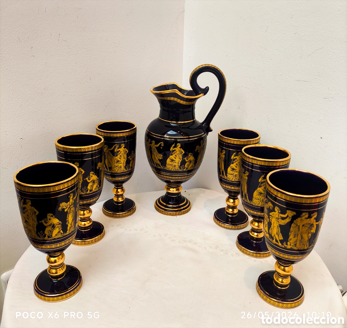 Vintage: Vajilla porcelana Grecia Azul Cobalto y dorada