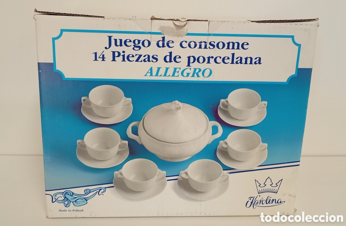 Vintage: JUEGO DE CONSOME ALLEGRO 14 PIEZAS DE PORCELANA