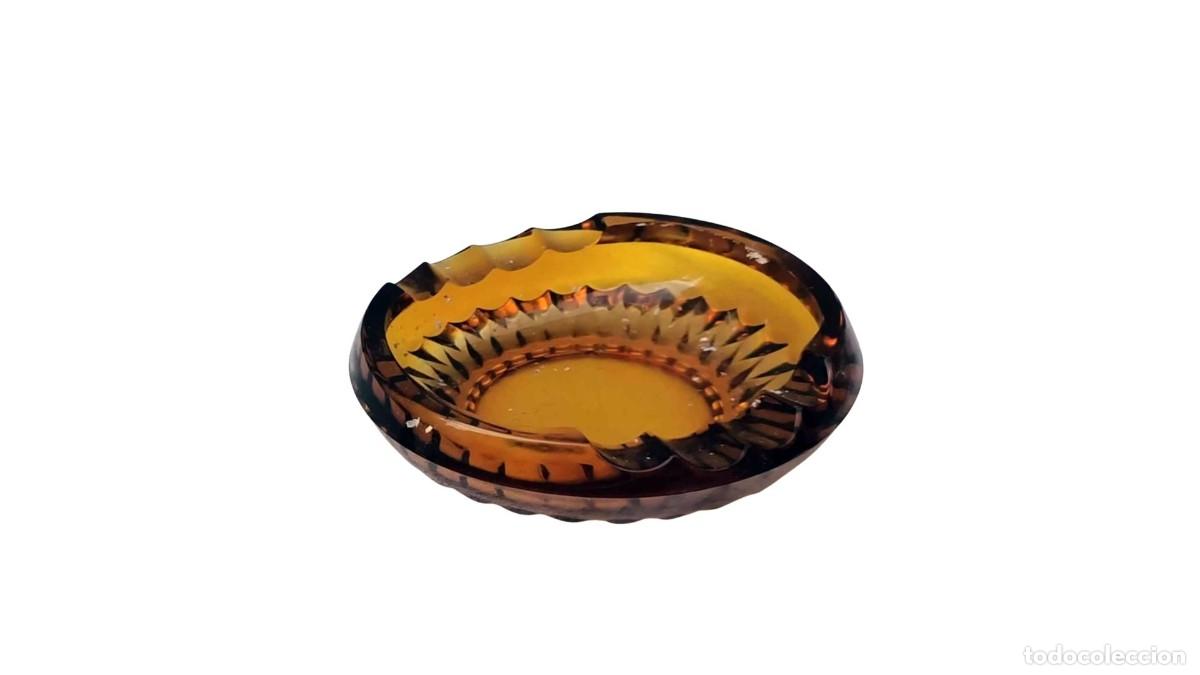 Vintage: Cenicero de Vidrio &Aacute;mbar &ndash; Dise&ntilde;o Sunburst &ndash; Mid-Century Modern &ndash; A&ntilde;os 60/70, EUA