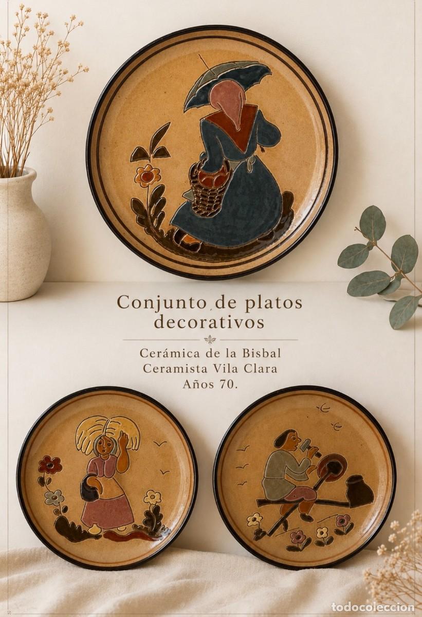 Vintage: 3 Platos decorativos vintage, cer&aacute;mica La BisbaL&middot;Vila Clara