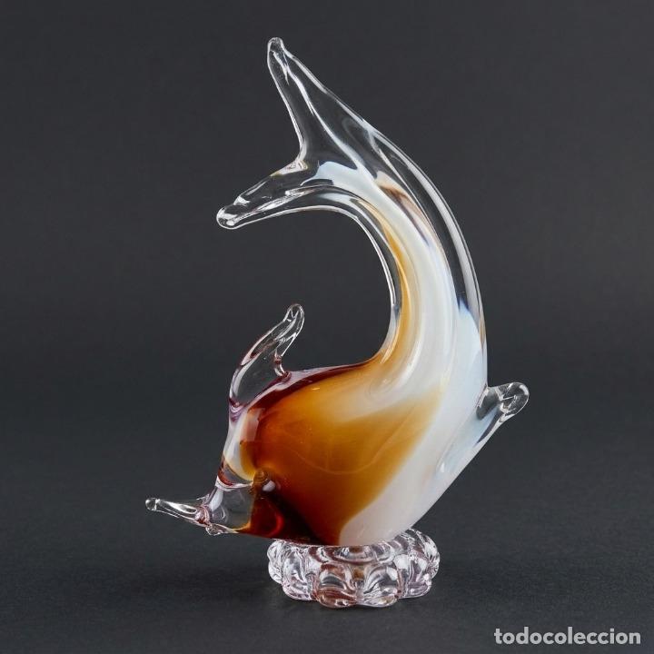 Vintage: Figura decorativa de cristal soplado vintage estilo Murano. Pez tonos &aacute;mbar y transparente.