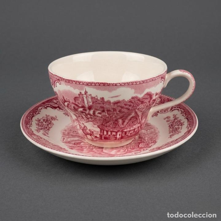 Vintage: Gran Taza y Plato Johnson Bros - Serie Old English Castles - Color Rojo