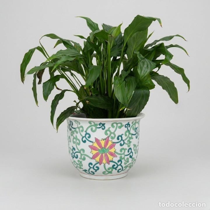 Vintage: Macetero Cache-pot Cer&aacute;mica Esmaltada Chino 21x16cm