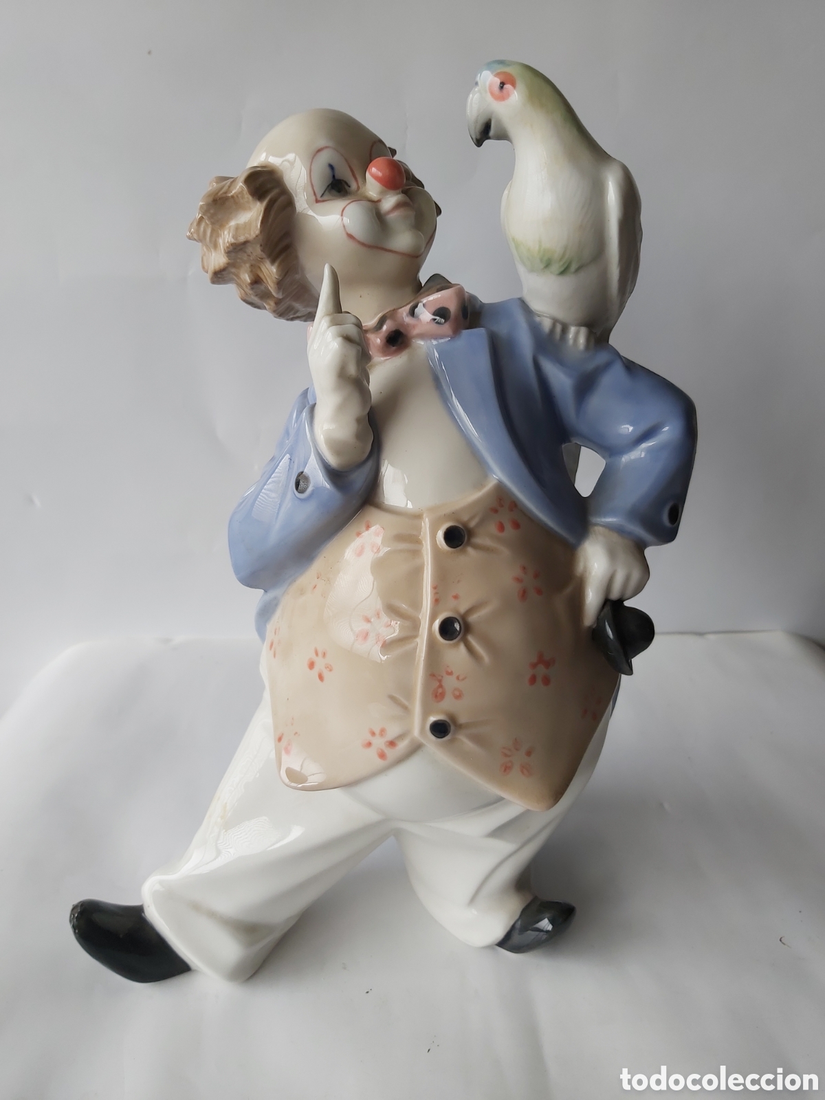 Vintage: Figura payaso Tengra con Loro Cer&aacute;mica Vintage