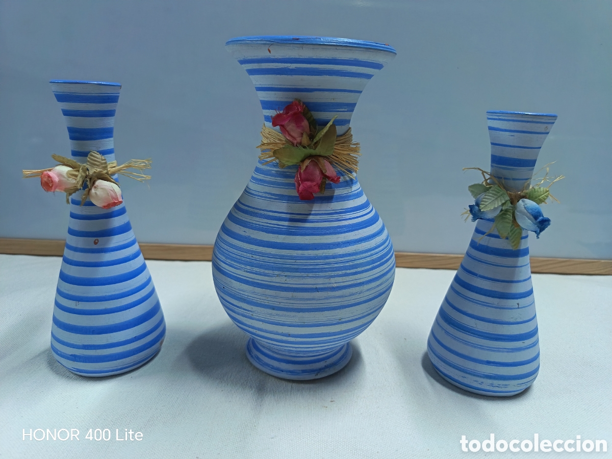Vintage: Juego de tres jarrones decorativos de cer&aacute;mica