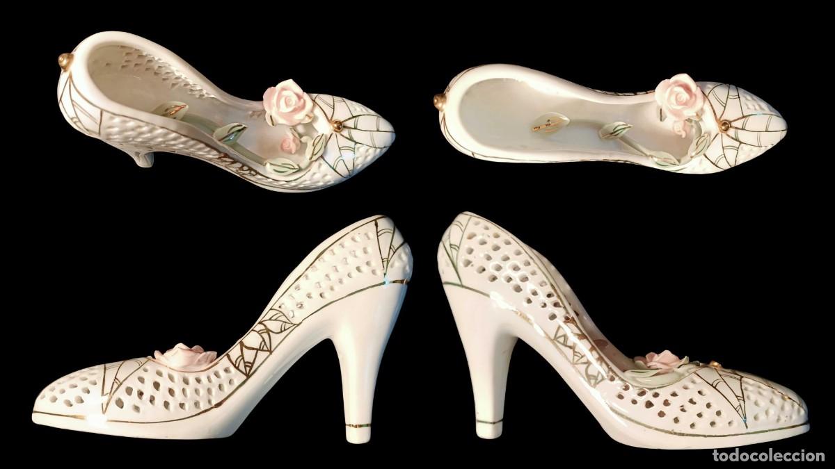 Vintage: ZAPATO DECORATIVO DE PORCELANA CALADA, A&Ntilde;OS 60/80, Muy Raro