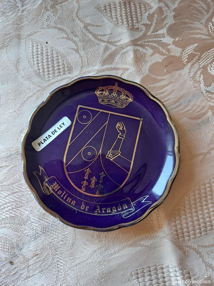 Vintage: Bonito plato de porcelana cobalto y plata de ley, Molina de Arag&oacute;n.