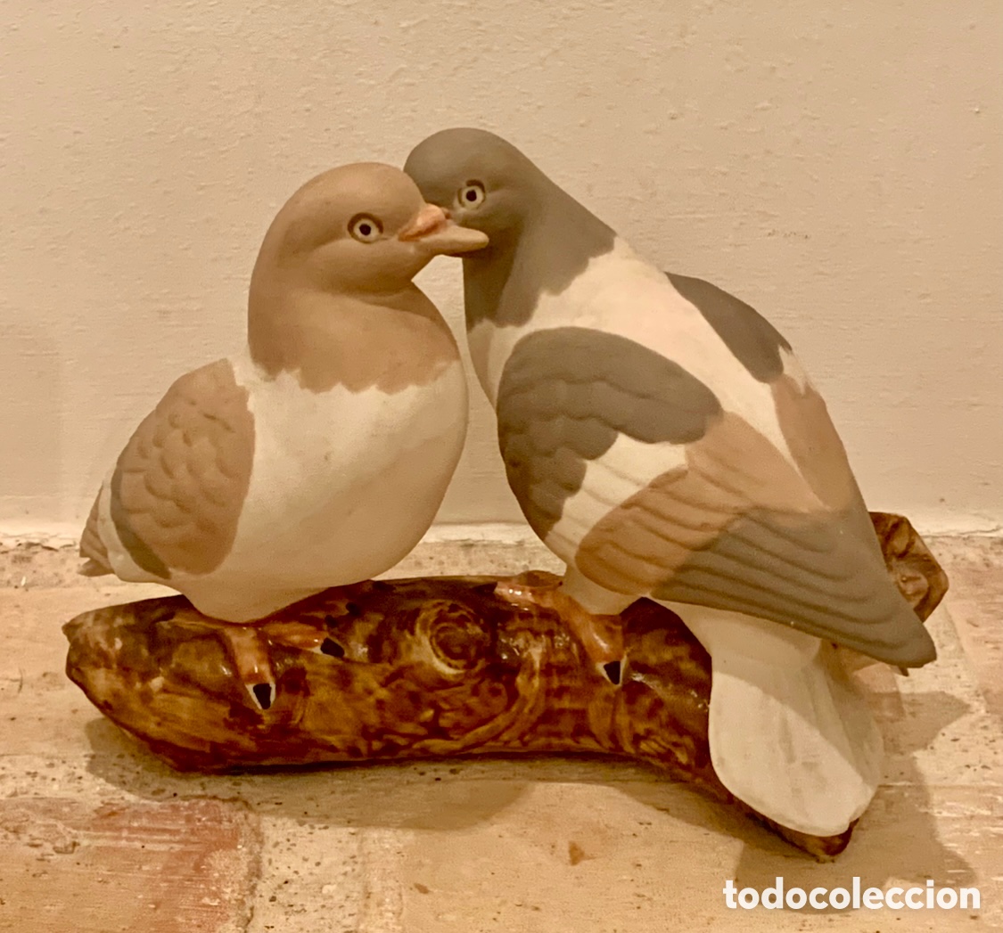 Vintage: Figura. Pareja de palomas. Porcelana Santa Clara. Made in Spain. A&ntilde;os 80.