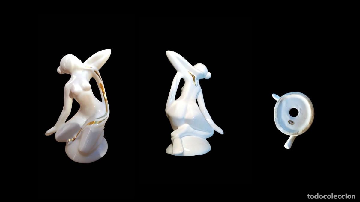 Vintage: FIGURA DE PORCELANA BLANCA - MUJER DESNUDA CON MANTO DORADO - PIEZA MUY RARA - VINTAGE A&Ntilde;OS 50/70