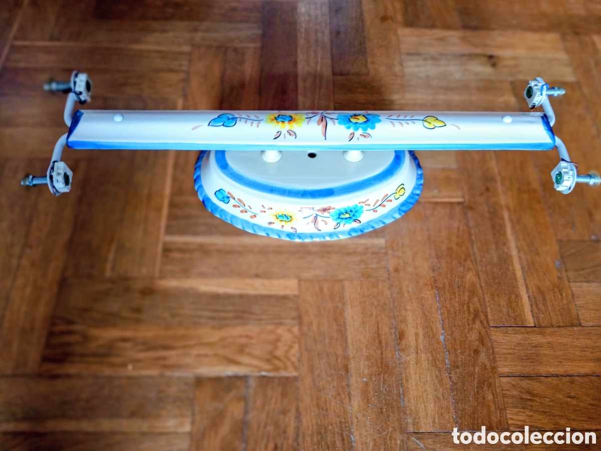 Vintage: L&aacute;mpara de cer&aacute;mica con regleta para 2 Fluorescentes de 60 cm. Philips