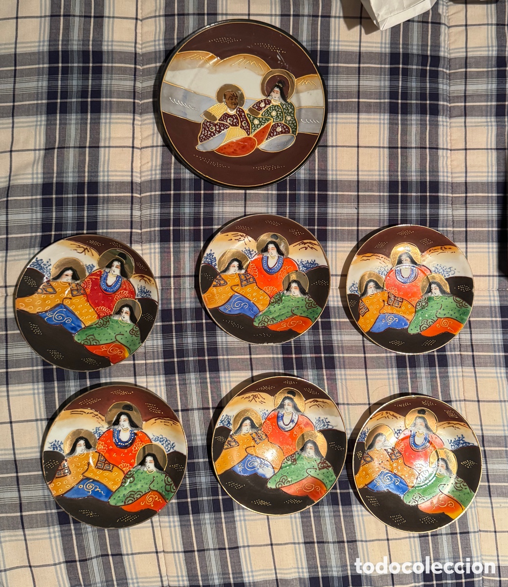 Vintage: Conjunto de 7 platos de porcelana japonesa Satsuma