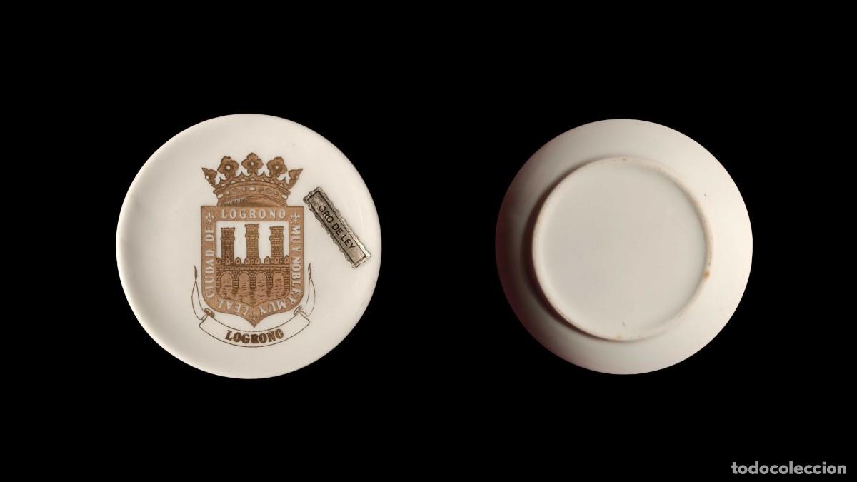 Vintage: PLATO MINIATURA DE PORCELANA - ESCUDO DE LOGRO&Ntilde;O EN ORO DE LEY - VINTAGE 60/70 &iexcl;Muy Raro!