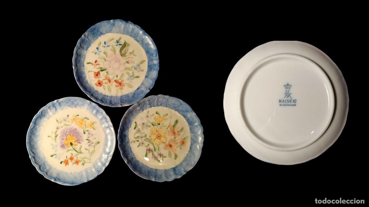 Vintage: LOTE 3 PLATOS MINIATURA DE PORCELANA - RAMOS FLORALES POLICROMOS, VINTAGE A&Ntilde;OS 60/70, Muy Raro