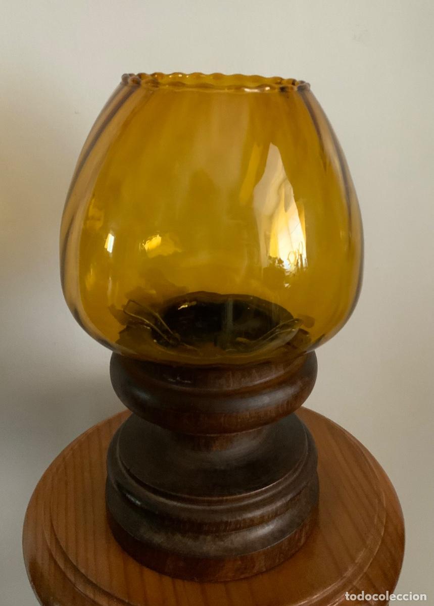 Vintage: ANTIGUO PORTAVELA CANDELERO DE CRISTAL Y MADERA a&ntilde;os 50