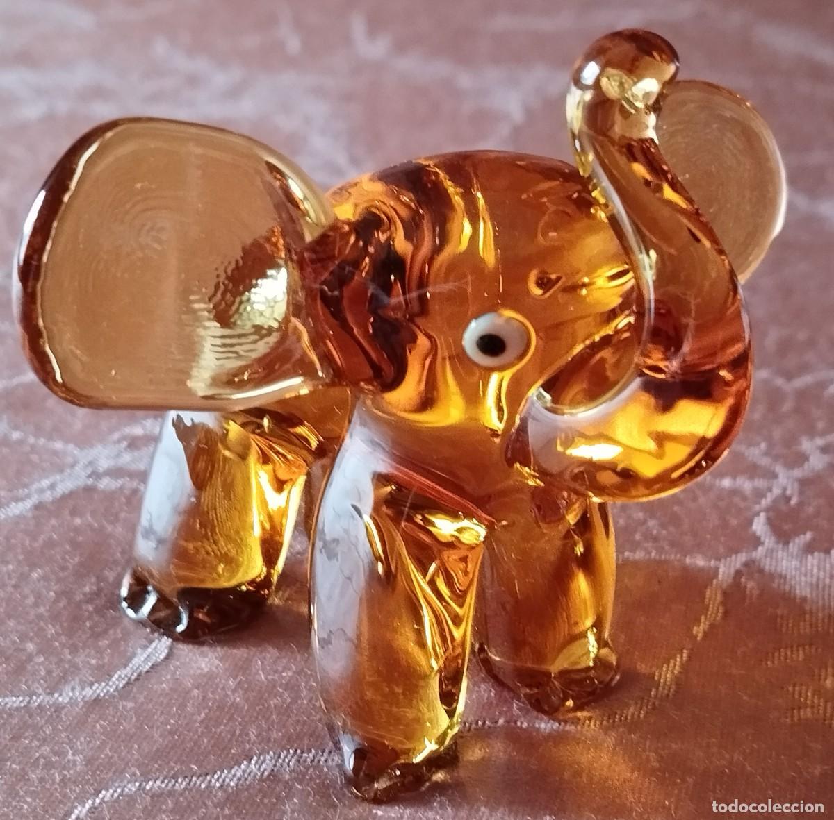 Vintage: FIGURA DE ELEFANTE DE LA BUENA FORTUNA DE CRISTAL DE MURANO AMBAR. A&Ntilde;OS 70